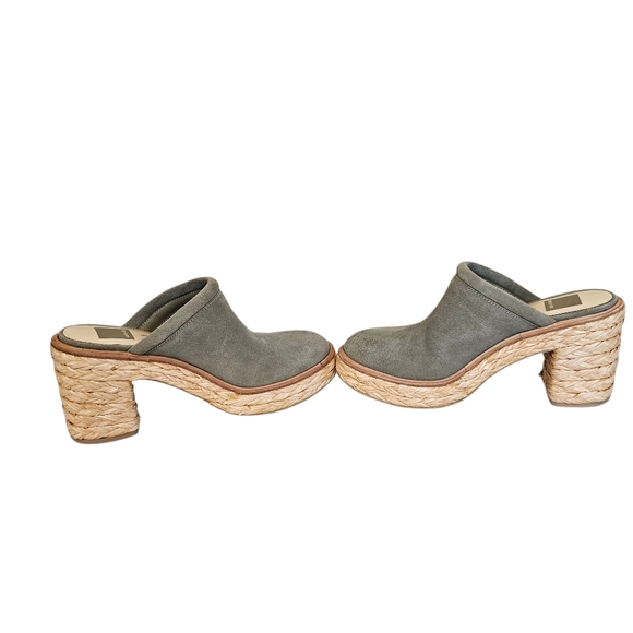 Dolce Vita Sage Suede Camdin Raffia Platform Clog Mule Heels - Picture 2 of 9